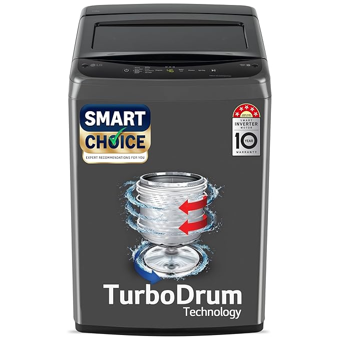 LG 7 Kg 5 Star Smart Inverter Technology Fully Automatic Top Load Washing Machine (T70VBMB1Z, Auto Prewash, Turbodrum, Stainless Steel drum, LED Display, Smart Diagnosis Middle Black)